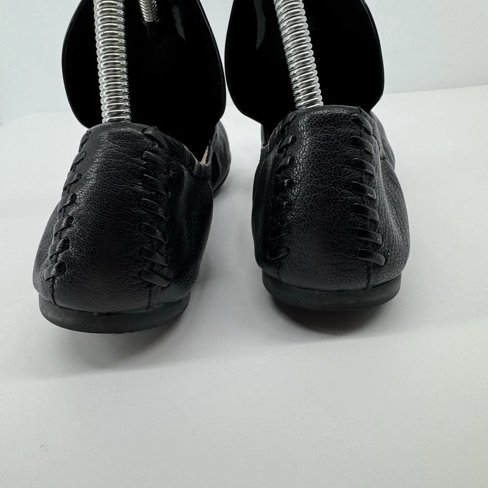 Tory Burch Reva Ballet Flats Black Leather Logo Medallion Women's 7.5 Classic